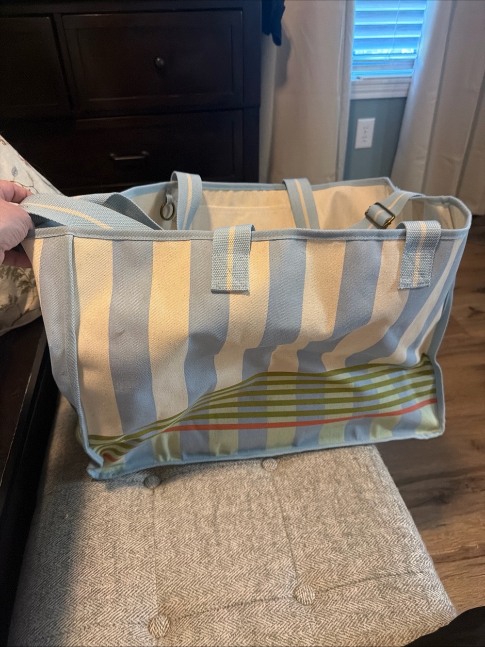 Hearth & Hand Blue and Cream Striped Canvas Tote